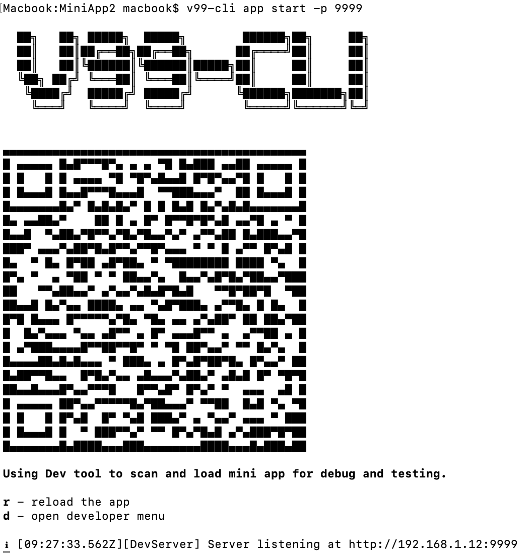 v99-cli app start port